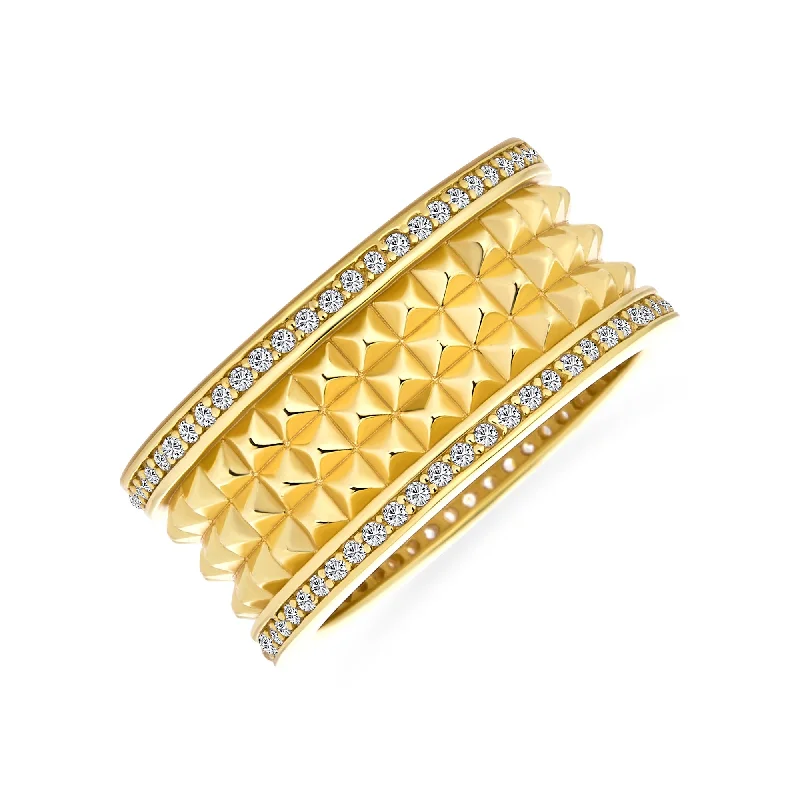 women’s oval ring-Modern Geometric CZ Accent Cocktail Statement Ring Matte Gold Plated Silver