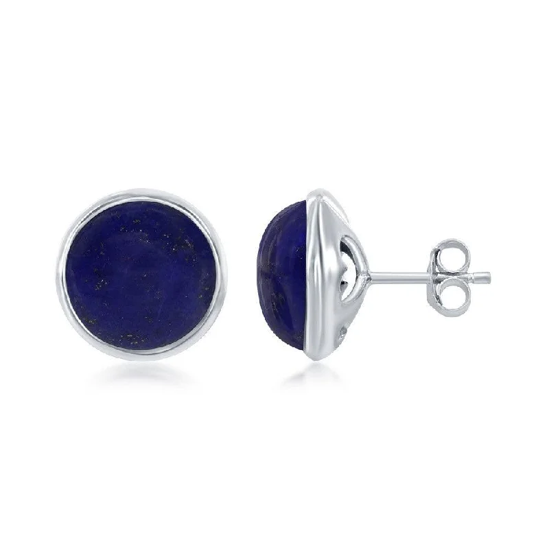 women’s pearl earrings-Sterling Silver Blue Lapis Bezel Set Stud Earrings