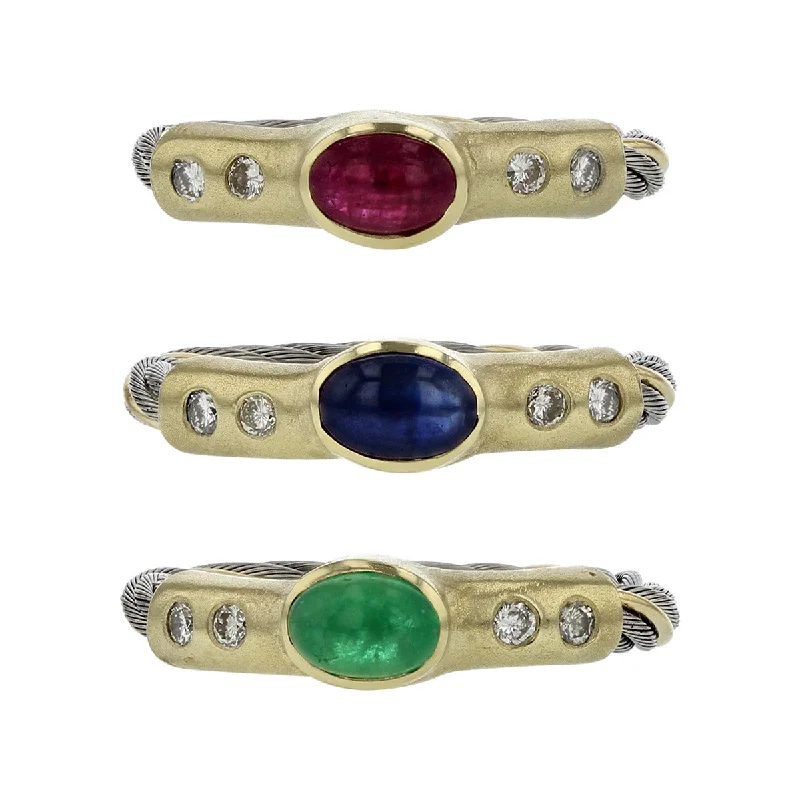 Set of 3 Precious Gemstone and Diamond Rings