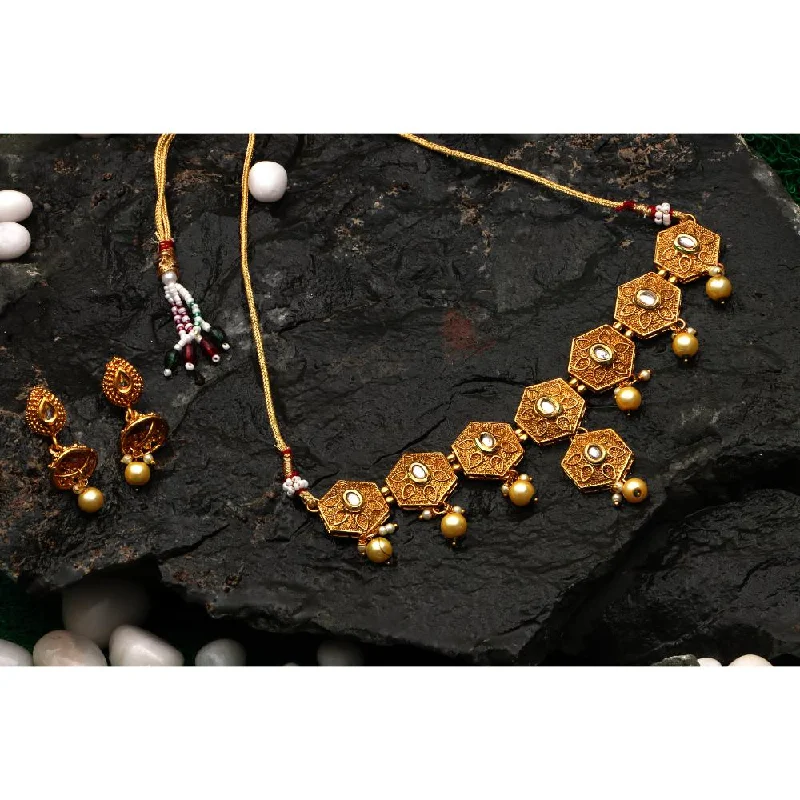 women’s infinity pendant necklace-Darshana Jewels Gold Plated Pota Stone Choker Necklace Set