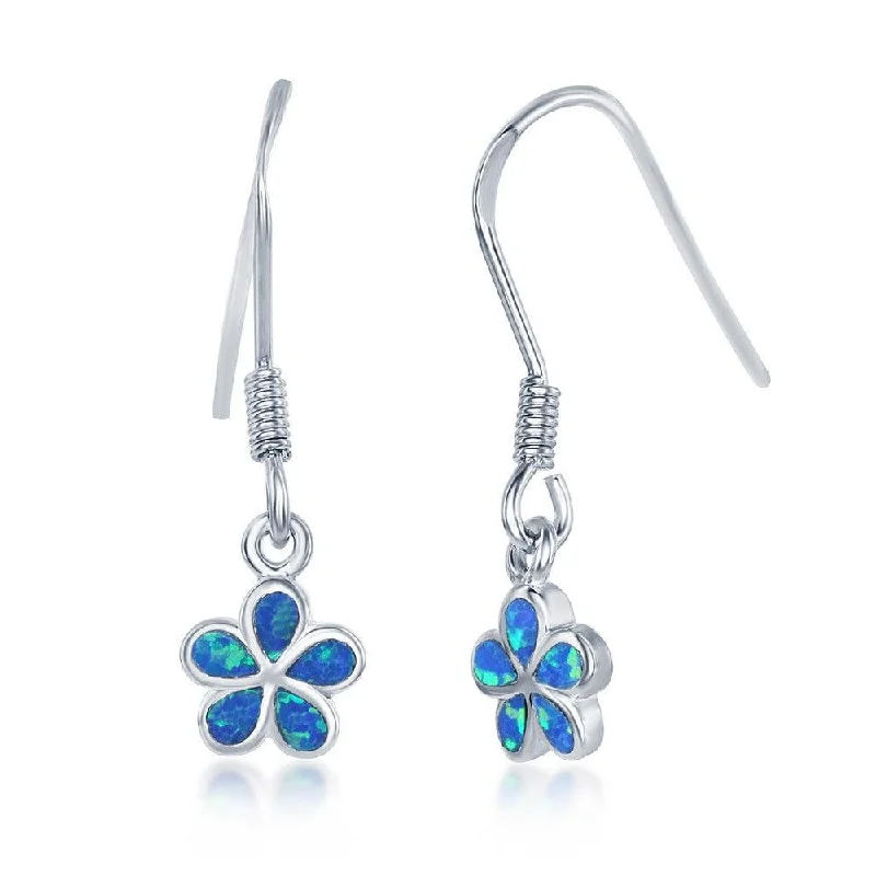 women’s drop earrings-Sterling Silver Blue Inlay Opal Flower Earrings