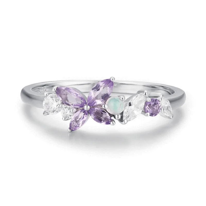 women’s cushion gemstone ring-Monarch Butterfly Amethyst Opal Ring