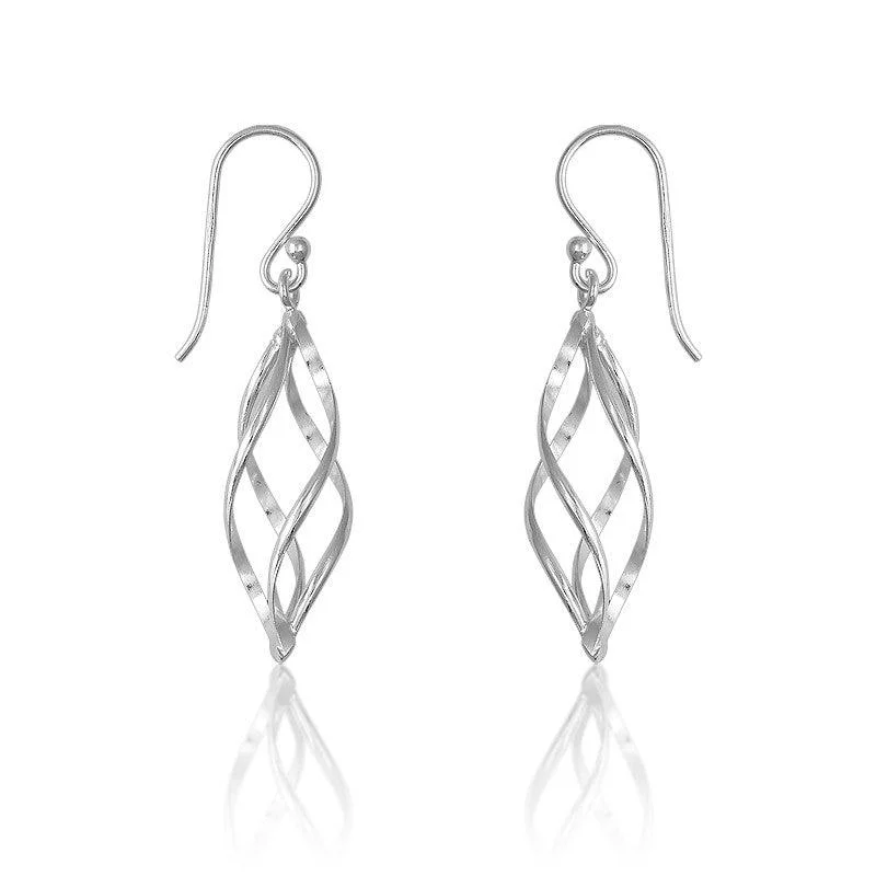 women’s boho earrings-Sterling Silver Lined Oval Earrings