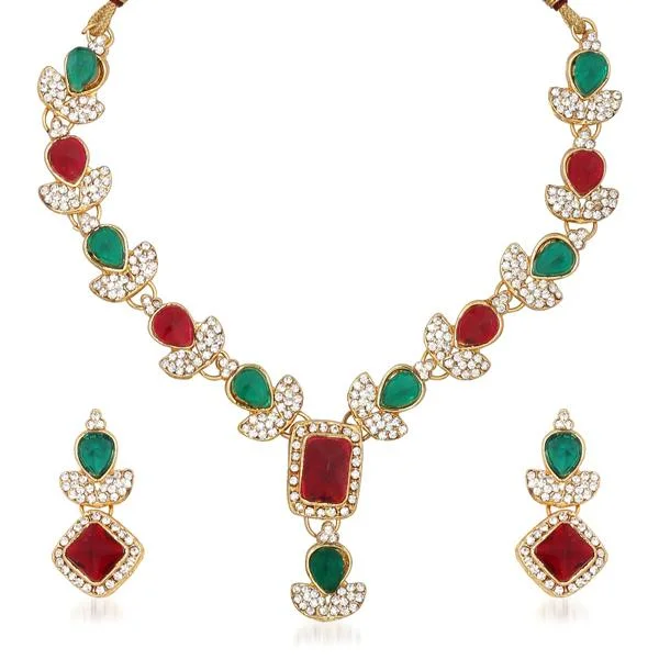 women’s name necklace-Kriaa Kundan Austrian Stone Gold Plated Necklace Set