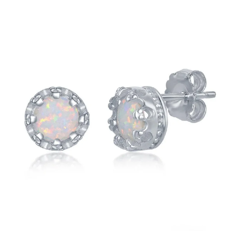 women’s sapphire earrings-Sterling Silver White Opal Stud Earrings