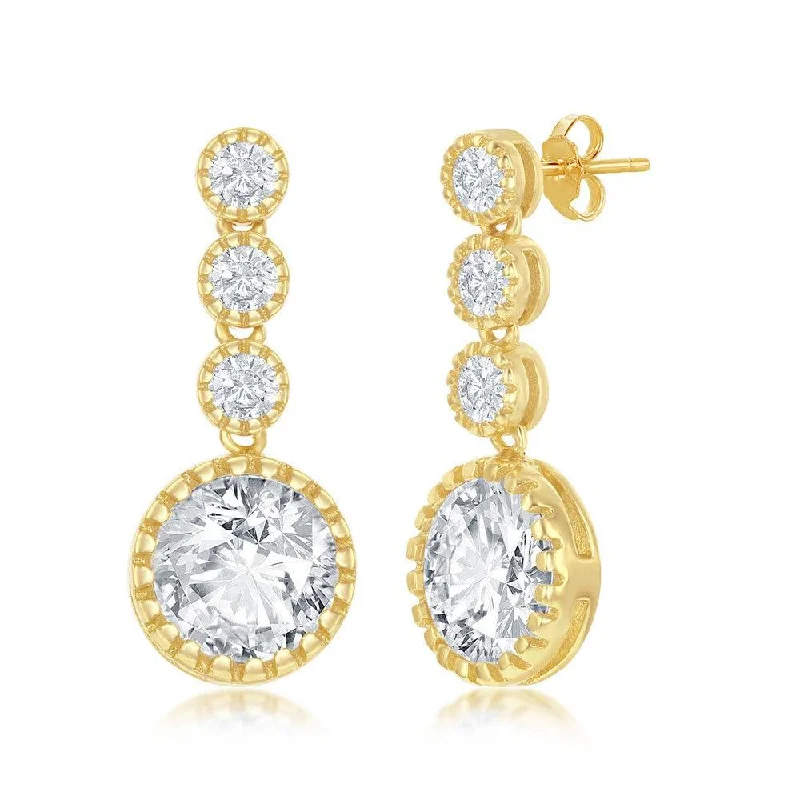 women’s classic earrings-Sterling Silver Gold Plated Round CZ Dangling Earrings