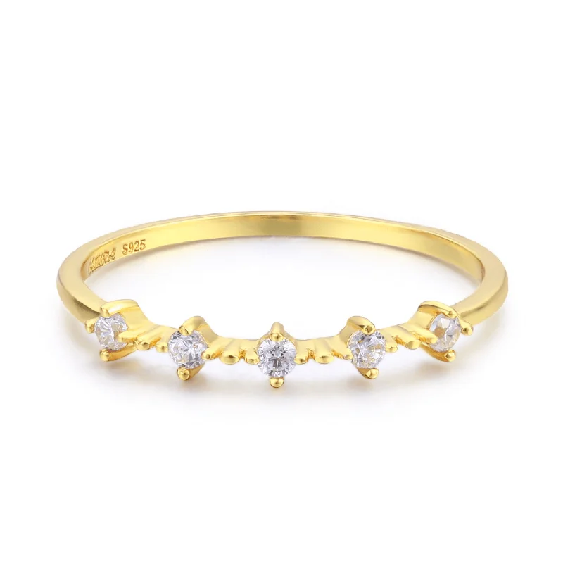 women’s wedding band-White Topaz Celestial Ring (Yellow Gold)