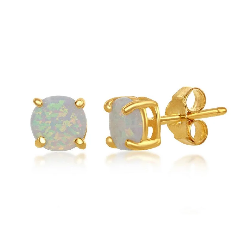 women’s bridal earrings-Sterling Silver 6 mm Gold Plated White Opal Stud Earrings