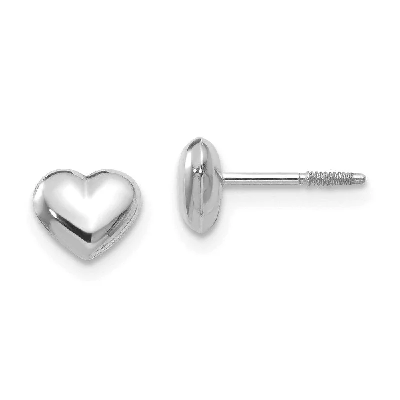 women’s statement drop earrings-Madi K Kid's 14k  White Gold Puff Heart Post Earrings