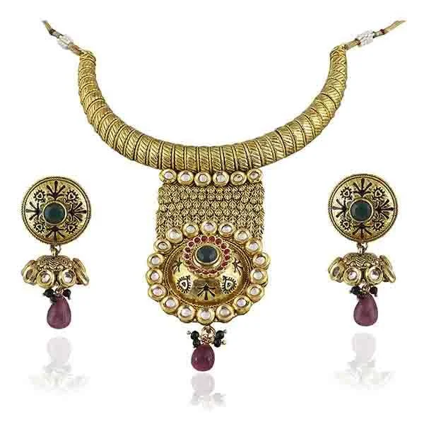 women’s eternity necklace-Vivaah Kundan Pota Stone Gold Plated Necklace Set - 2000311