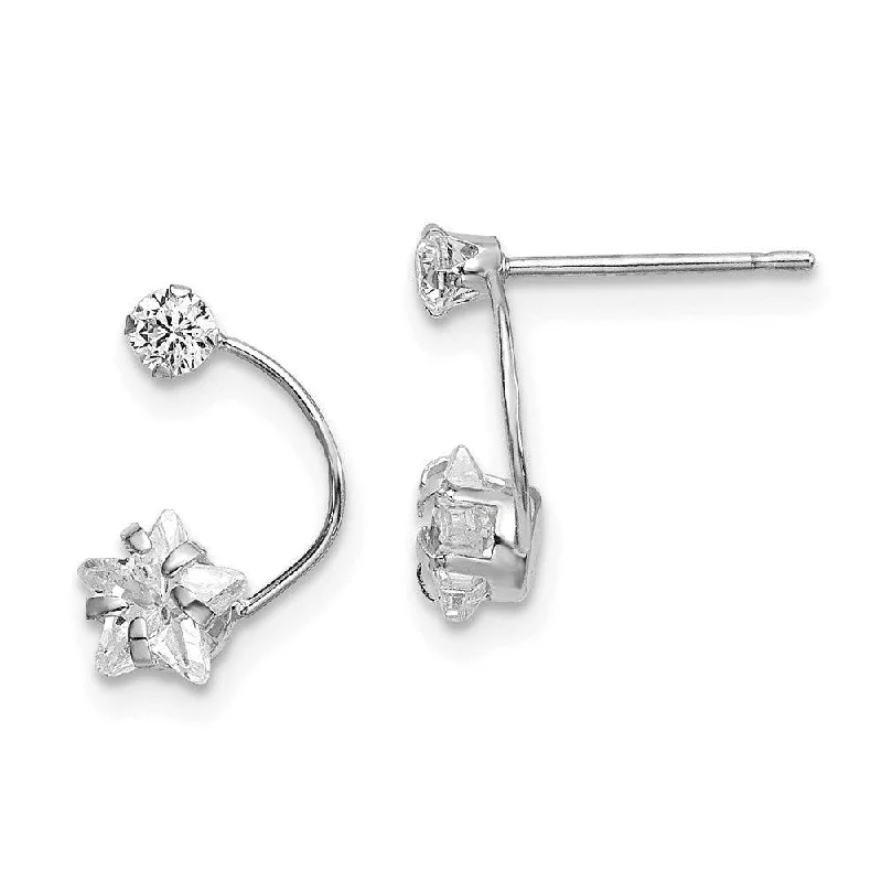 women’s clip-on earrings-14k White Gold Polished Shooting Star CZ Post Earrings