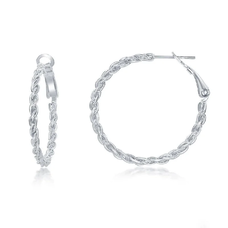 women’s silver hoop earrings-Sterling Silver Rope Design Hoop Earrings, 30 mm