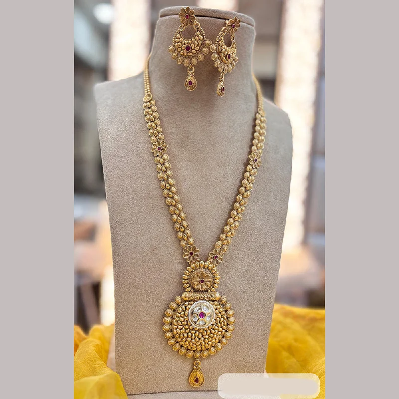 women’s long necklace-Jewel Addiction Gold Plated Pota Stone Long Necklace Set