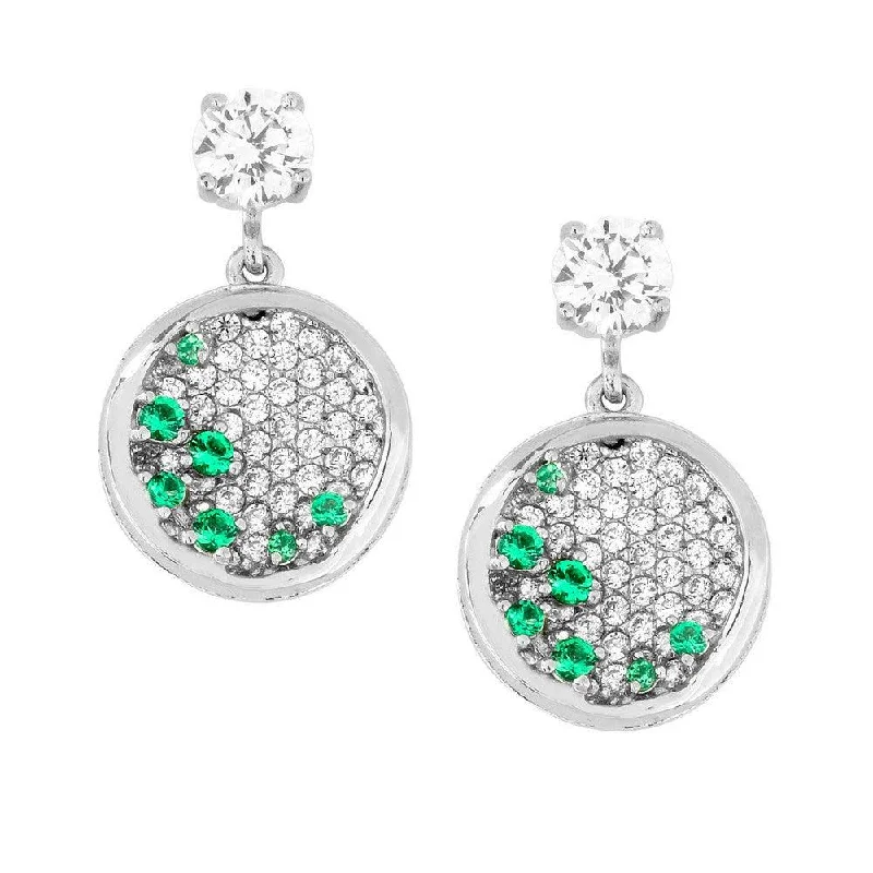 women’s luxury earrings-Sterling Silver Round Micro Pave Green CZs Earrings