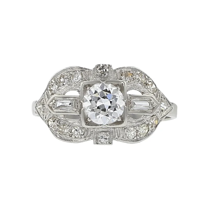 Art Deco Platinum European-cut Diamond Ring