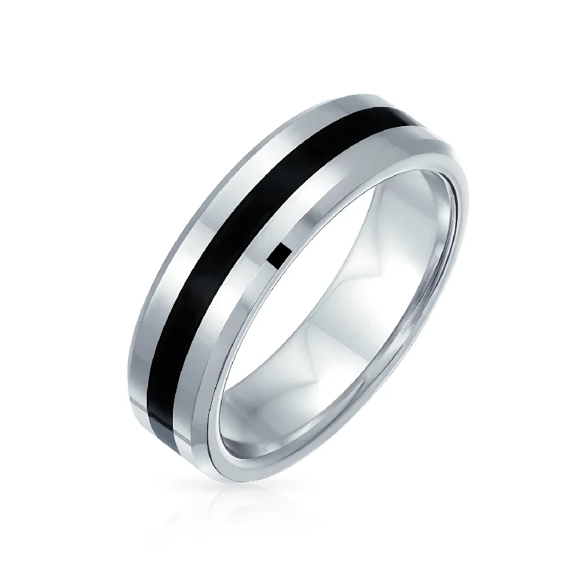 women’s anniversary ring-Black Silver Two Tone Tungsten Wedding Band Ring for Men - Comfort Fit