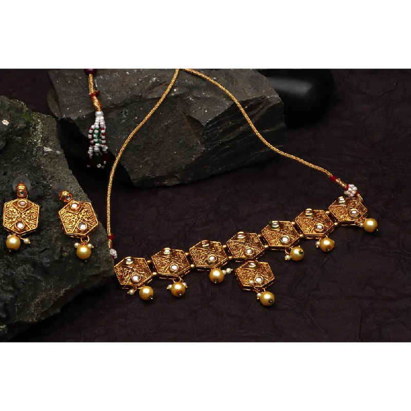 women’s layered silver necklace-Darshana Jewels Gold Plated Pota Stone Choker Necklace Set