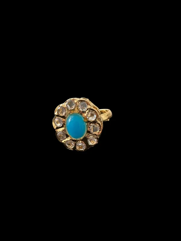 women’s black diamond ring-DJR123 RIZA Hyderabadi ring - Turquoise ( READY TO SHIP )