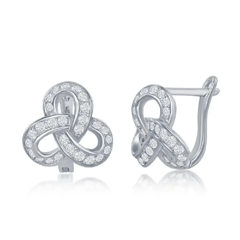 women’s sterling silver hoop earrings-Sterling Silver CZ Knot Earrings