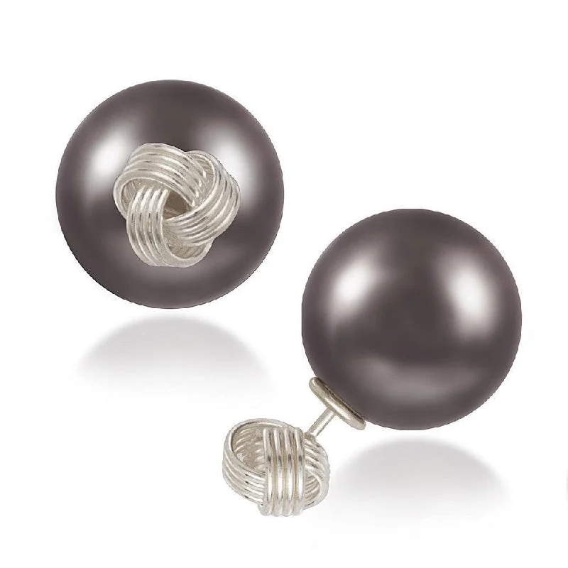 women’s pearl stud earrings-Sterling Silver Small Knot Gray Pearl Earrings