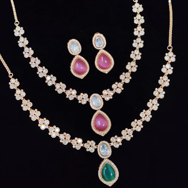 women’s bridal diamond necklace-JCM Polki Kundan Stone Necklace Set