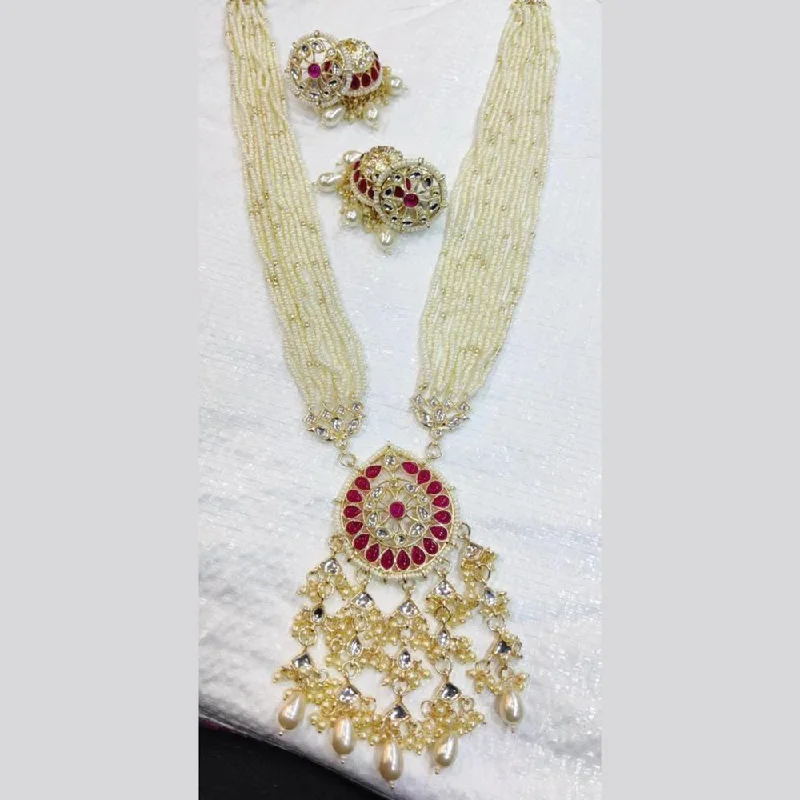 women’s cross pendant necklace-Akruti Collection Gold Plated Kundan Stone And Pearls Long Necklace Set