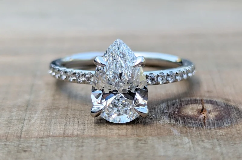 Lab Grown Diamond Pear Cut Hidden Halo Diamond Ring