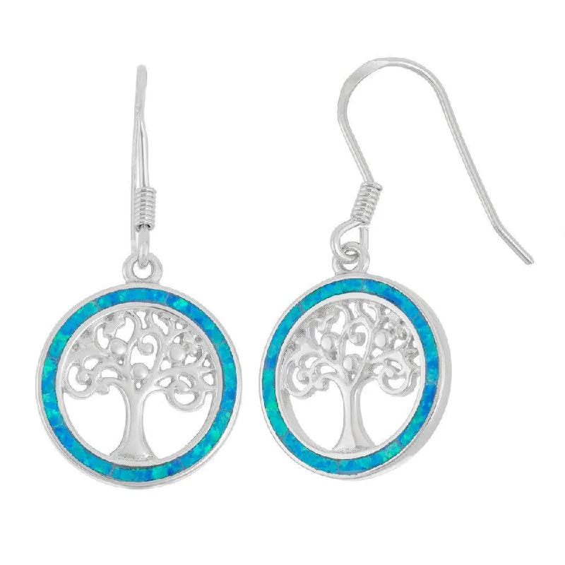 women’s hoop and stud earrings-Sterling Silver Round Blue Inlay Opal Earrings