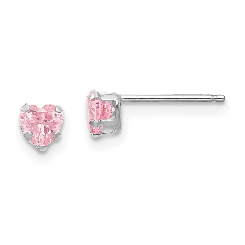 women’s crystal stud earrings-Madi K Kid's 14k White Gold  4mm Pink CZ Heart Earrings