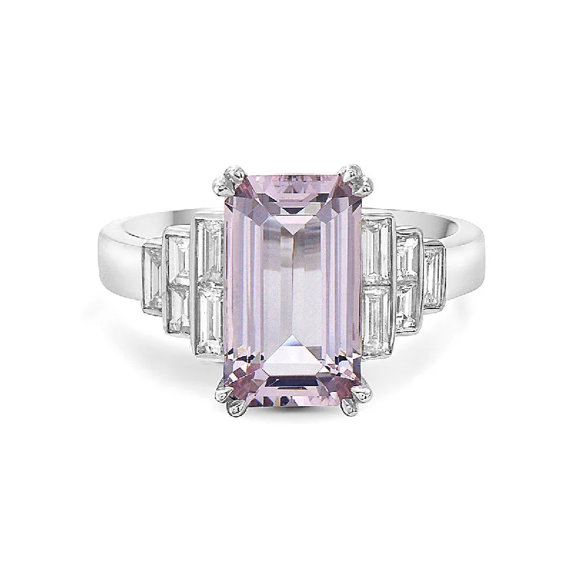 Pastel Emerald Cut Morganite and Diamond Ring