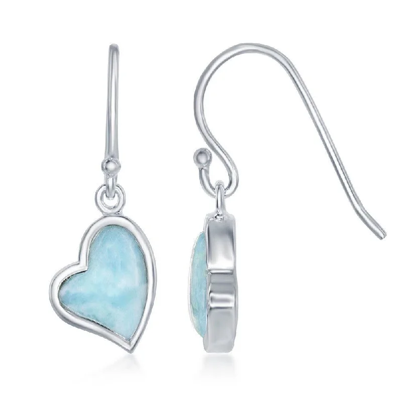 women’s dangling crystal earrings-Sterling Silver Larimar Heart Earrings