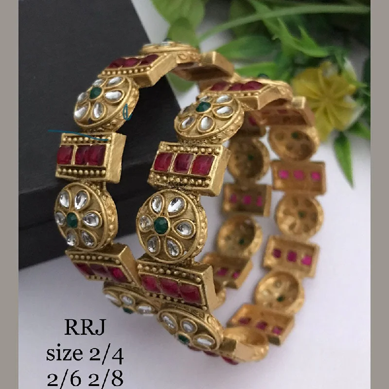 women’s rose gold sapphire engagement rings-women’s zirconia bracelet-FS Collection Gold Plated Kundan Stone Bangle Set