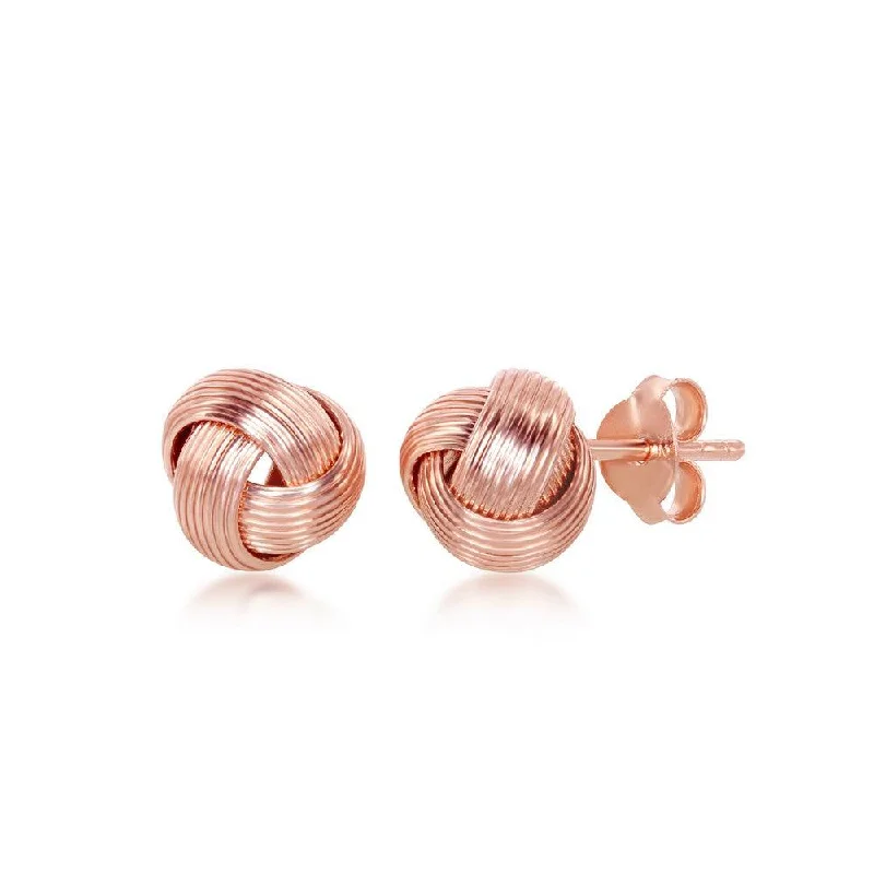 women’s gemstone stud earrings-Sterling Silver Rose GP Wire Design Love Knot Stud Earrings