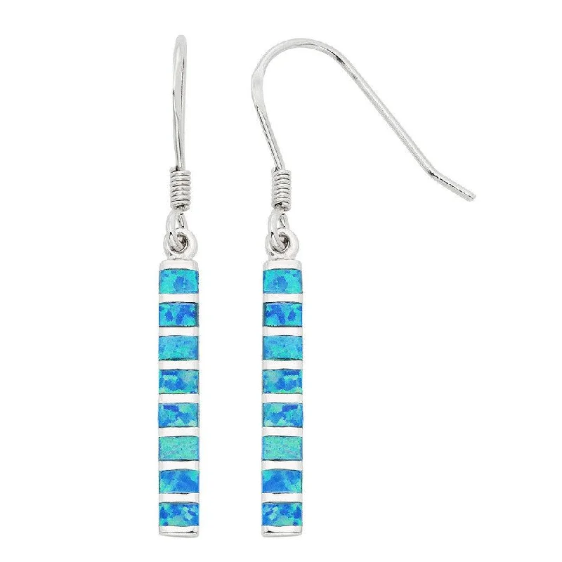 women’s vintage drop earrings-Sterling Silver Blue Inlay Opal Dangling Earrings