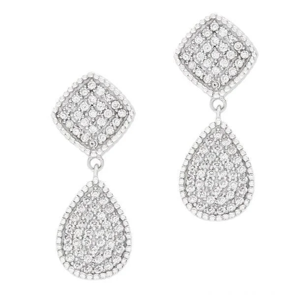 women’s classic earrings-Sterling Silver Square and Teardrop CZ Earrings