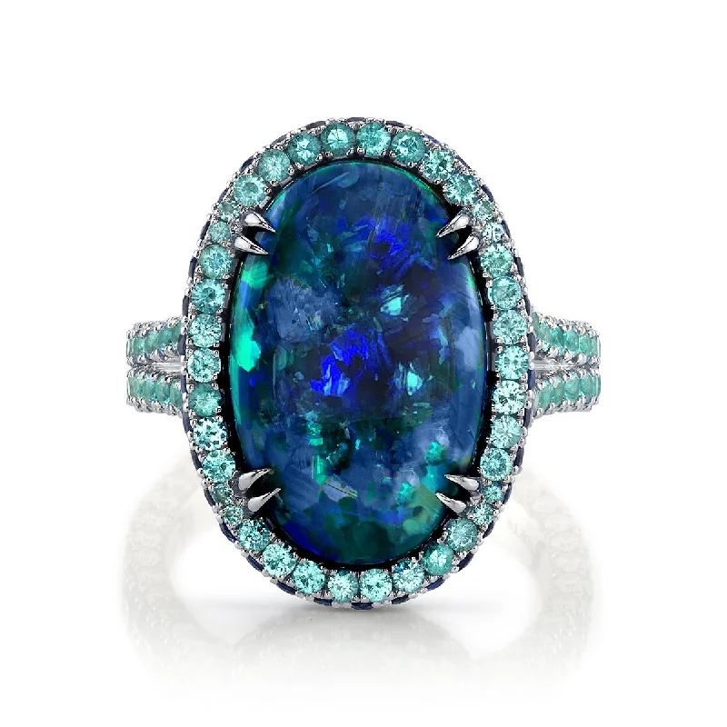 Opal, Para√≠ba Tourmaline, Sapphire and Diamond Ring