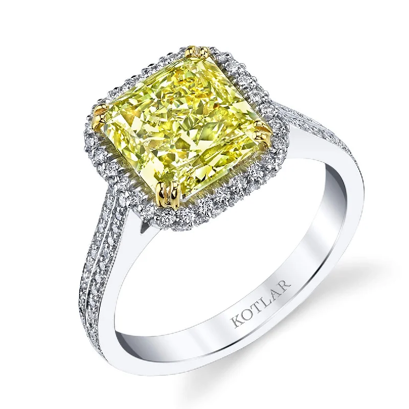 Radiant Fancy Intense Yellow Diamond Ring