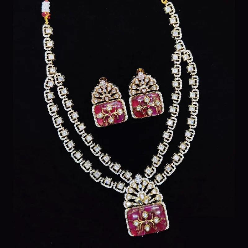 women’s layered necklace-JCM Gold Plated Polki Kundan Stone Necklace Set