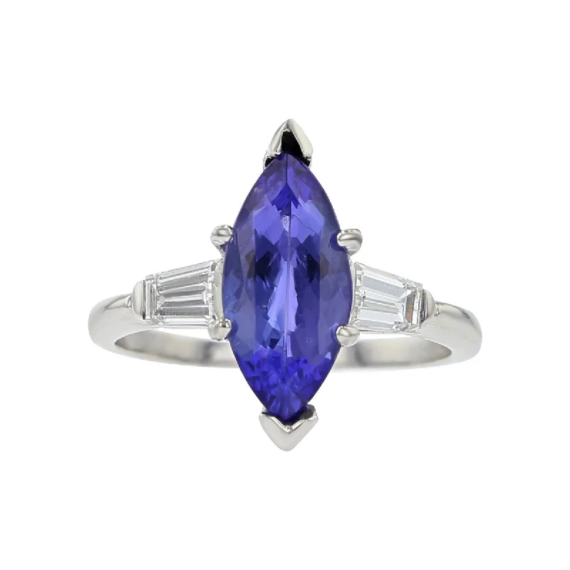 Platinum Purple Tanzanite and Baguette Diamond Ring