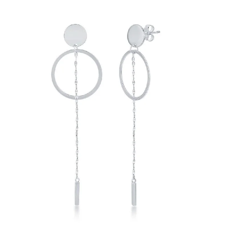 women’s gold drop earrings-Sterling Silver Open Hoop Chain and Bar Earrings