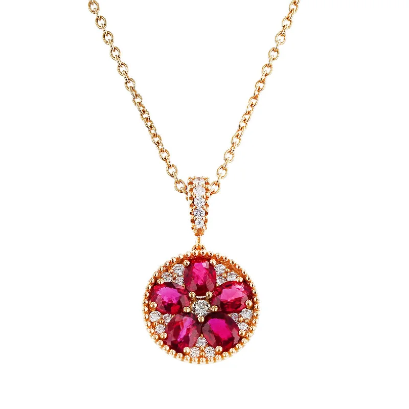 women’s geometric necklace-Salavetti Oval Ruby and Diamond Pendant Necklace