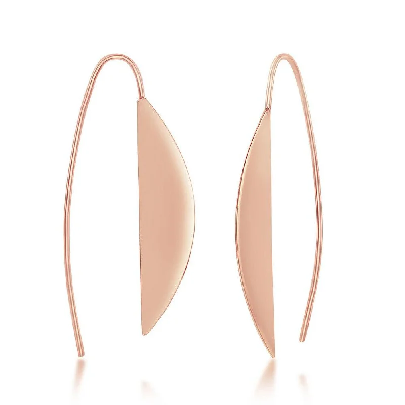 women’s rose quartz earrings-Sterling Silver Rose Gold Plated Half Moon Threader Earrings