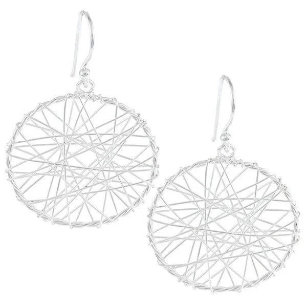 women’s gold drop earrings-Sterling Silver Open Circle with Wire Criss-Crossing Earrings