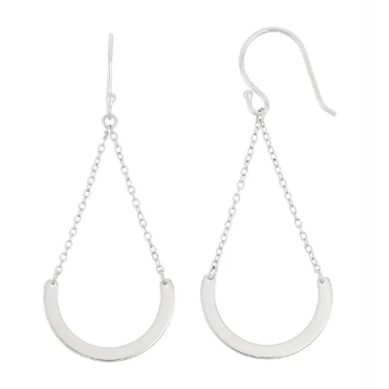 women’s vintage earrings-Sterling Silver Double Chain with Dangling Curve Hook Earrings