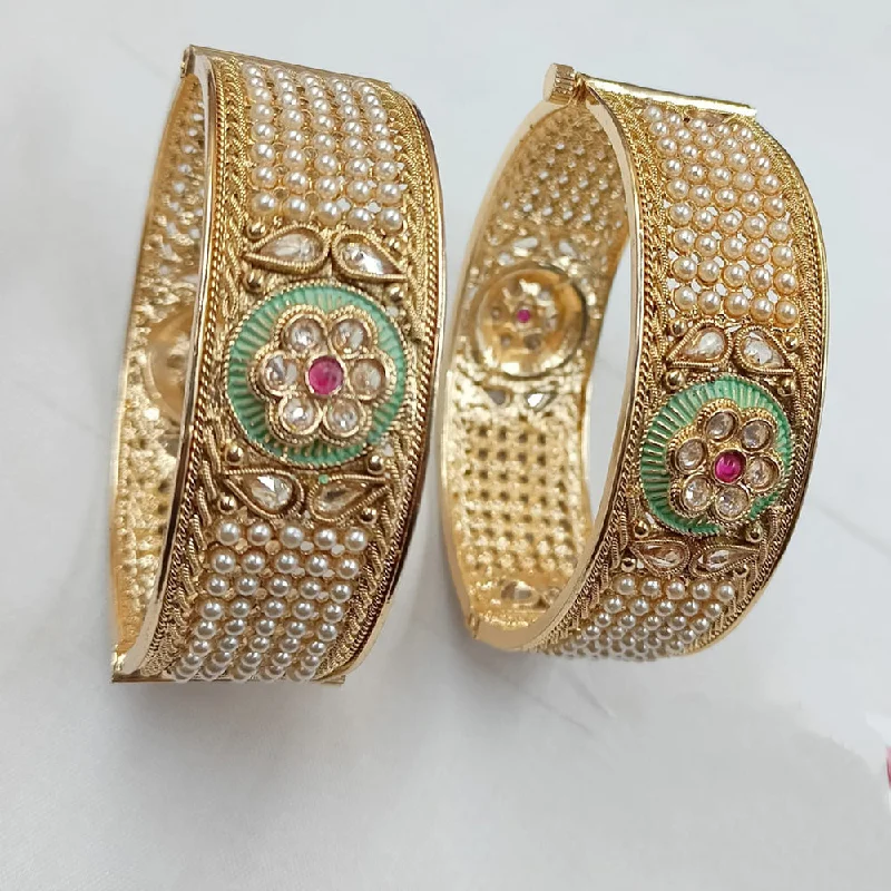 women’s designer engagement rings-women’s diamond bangle-Padmawati Bangles Gold Plated Crystal Stone Openable Bangles Set