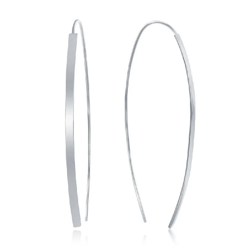 women’s long dangly earrings-Sterling Silver Curved Thin Bar Threader Earrings