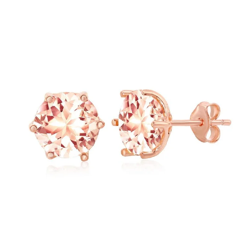 women’s designer earrings-Sterling Silver Rose GP Six-Prong Morganite CZ Stud Earrings