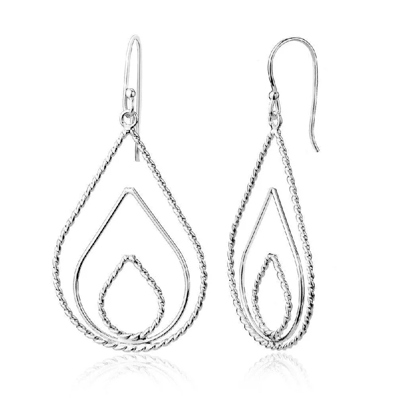 women’s pearl drop earrings-Sterling Silver Rope and Triple Teardrop Earrings