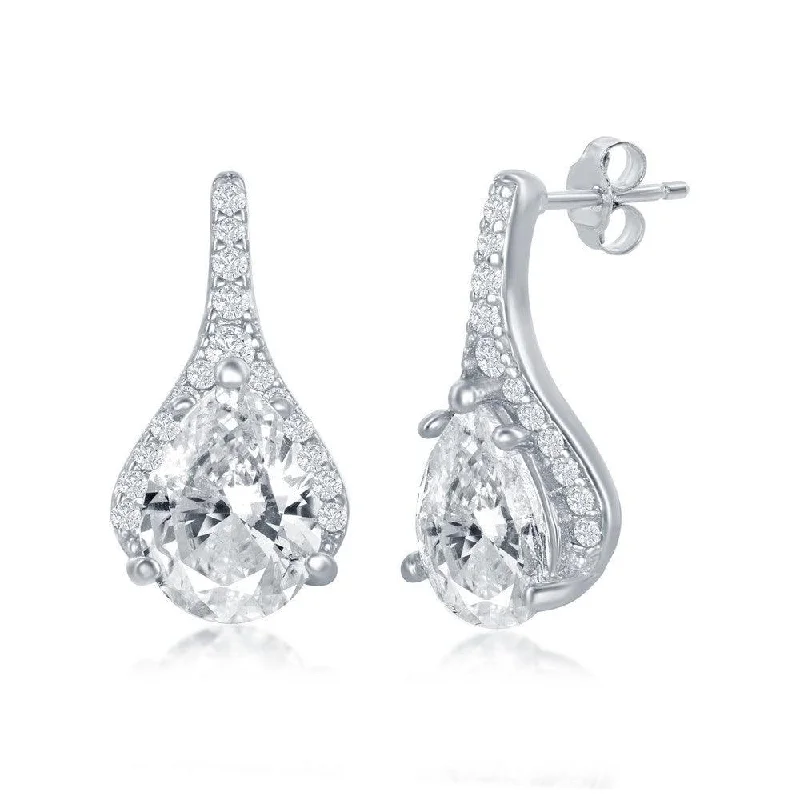 women’s pearl stud earrings-Sterling Silver Pear Shaped CZ Stud Earrings