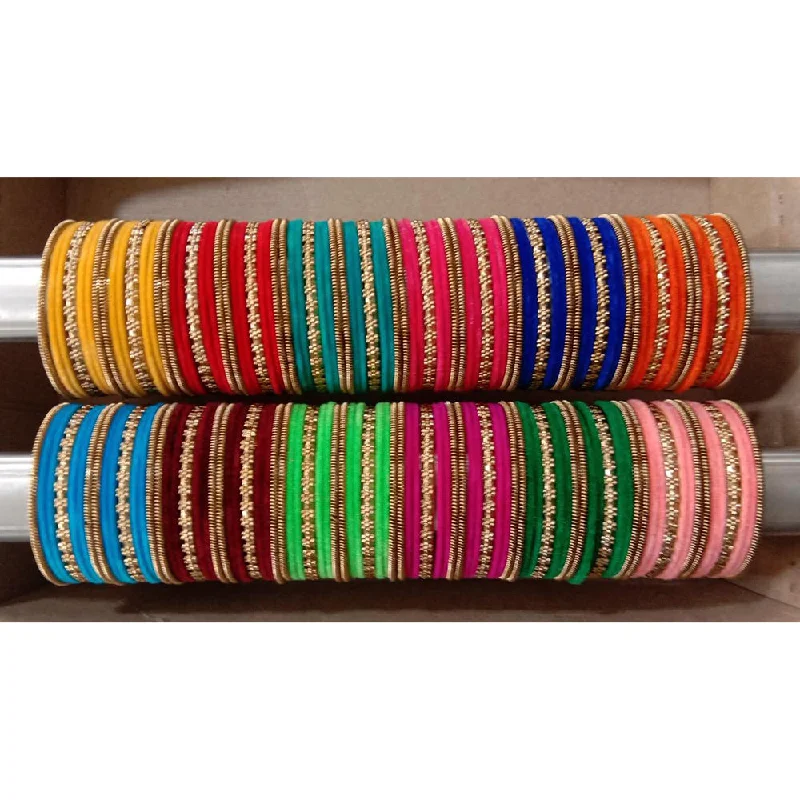 women’s round cut engagement rings-women’s beaded bracelet-Shree Asha Bangles Pack Of 12 Multi Color Gold Plated Bangles Set